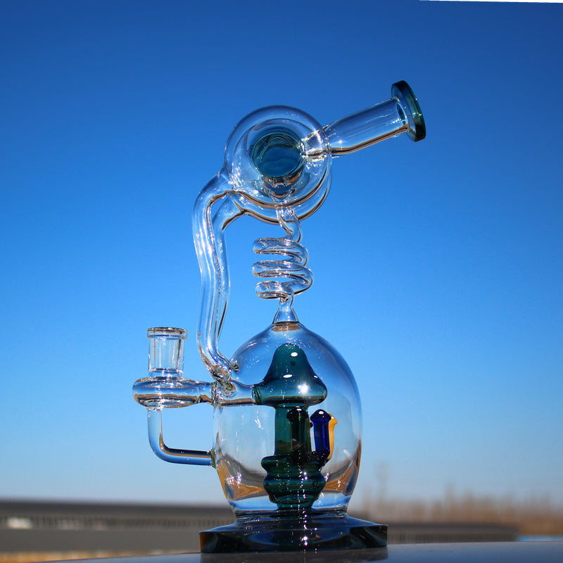 Spiral Mushroom Recycler Water Pipe w/ Circ Perc 11"