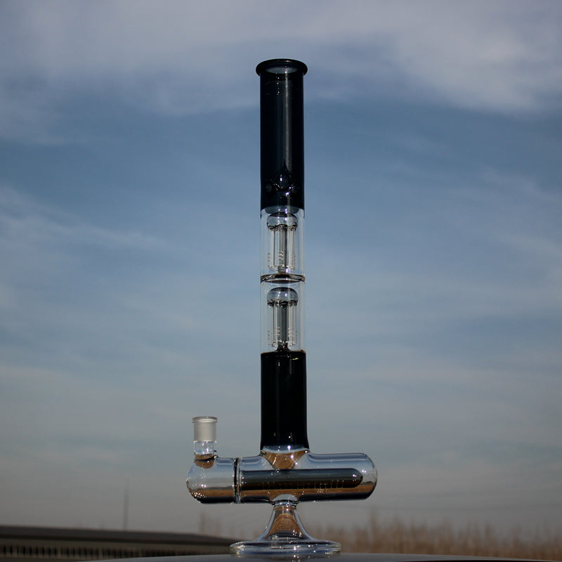 Inline and Dual Arm Percolated Glass Water Pipe 18"