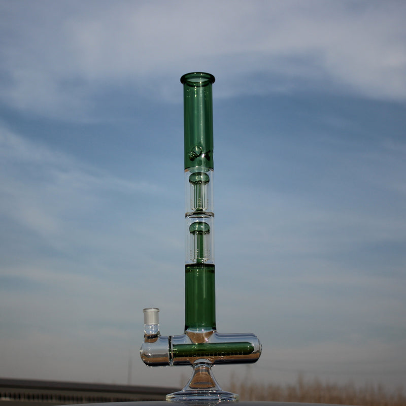 Inline and Dual Arm Percolated Glass Water Pipe 18"