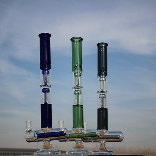 Inline and Dual Arm Percolated Glass Water Pipe 18"