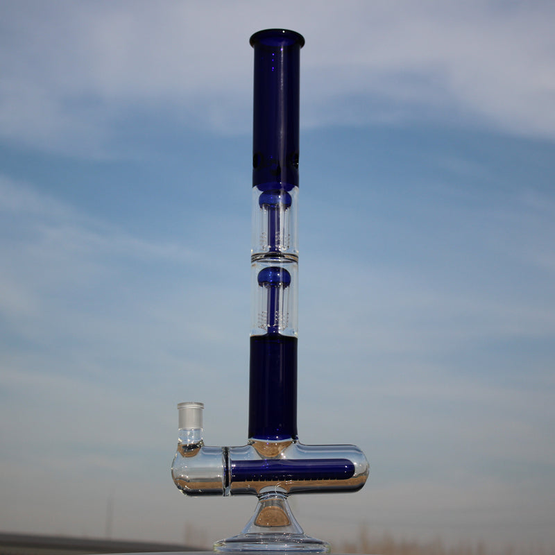 Inline and Dual Arm Percolated Glass Water Pipe 18"