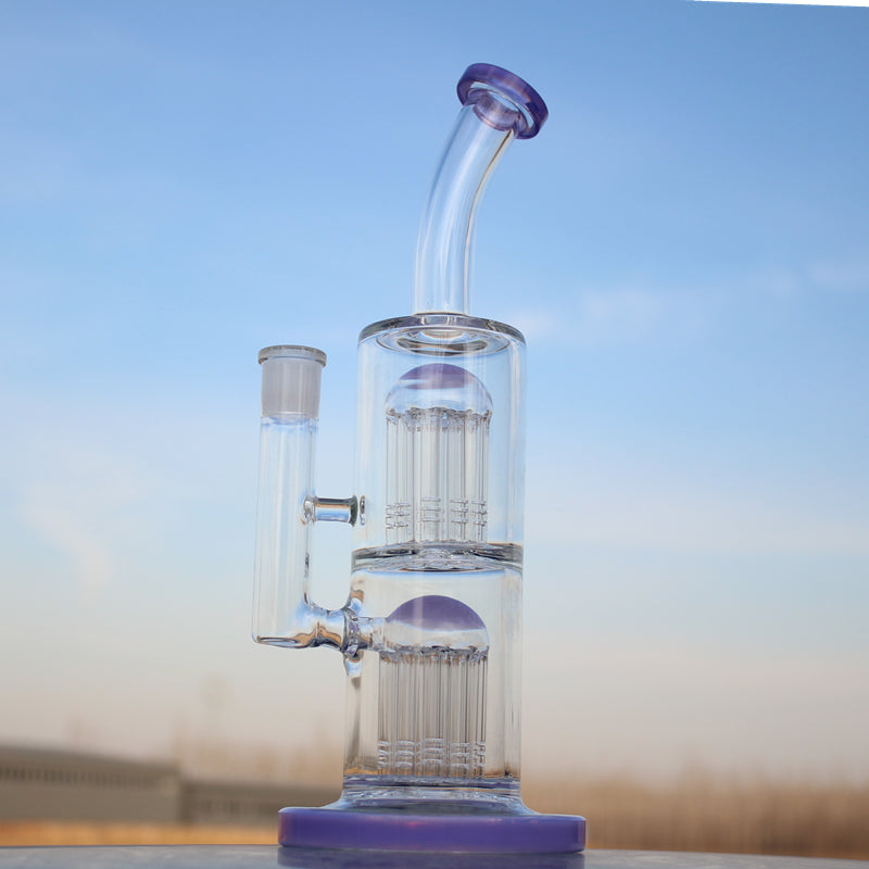 Glass Straight Water Pipe w/ Dual Arm Percolators 10.6"