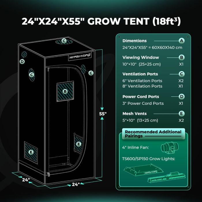 Mars Hydro TS 600 LED Grow Light + 2'X2'X4.5' (24"x24"x55") Complete Indoor Grow Tent Kits