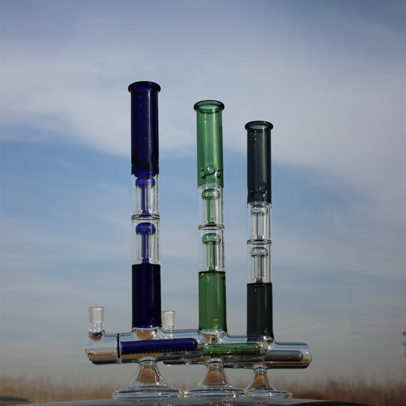 Inline and Dual Arm Percolated Glass Water Pipe 18"