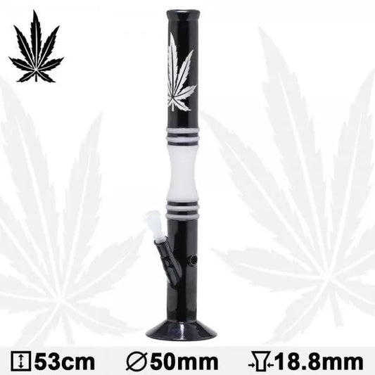 Black and White Hemp Leaf Glass Water Pipe Bong -20.5"