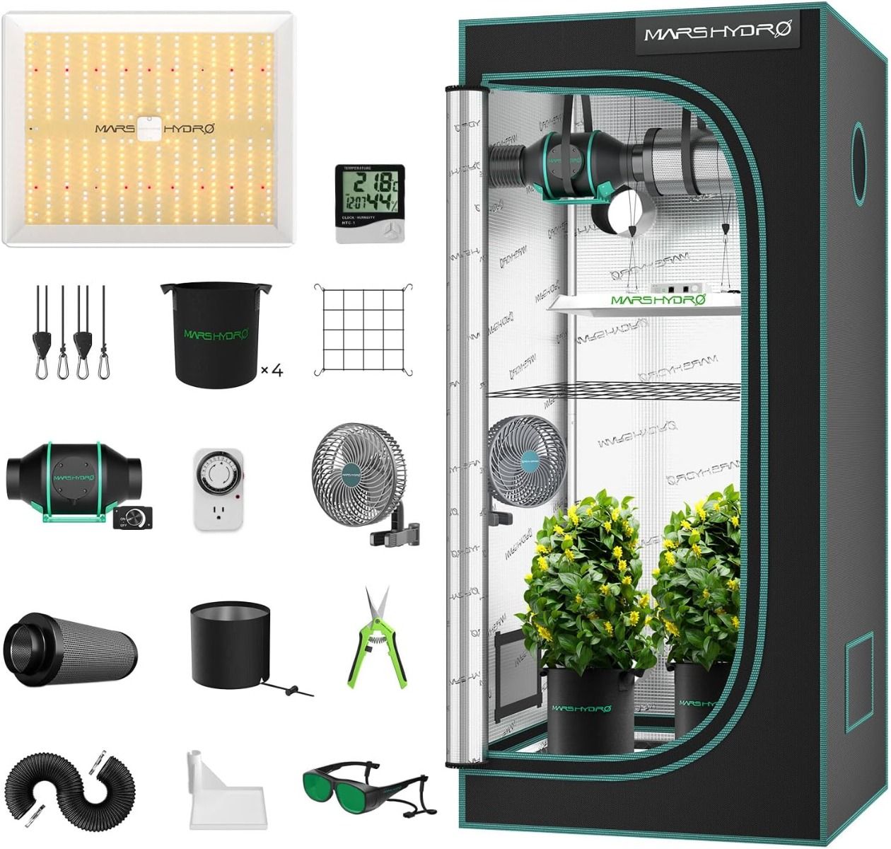 Mars Hydro TS 1000 LED Grow Light + 2.7'X2.7'(32"x32"x63") Indoor Complete Grow Tent Kit