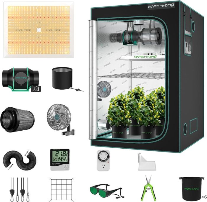 Mars Hydro TSW 2000 LED Grow Light + 4'X4'(48"x48"x80") Indoor Complete Grow Tent Kits